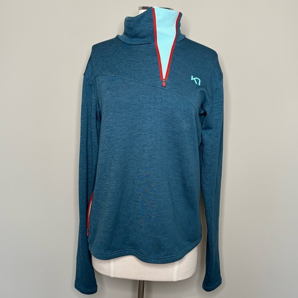 Kari Traa Blue and Red-Orange Fleece Mid Layer Quarter-zip Top, XL - Picture 1 of 12